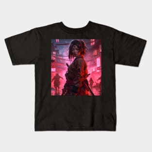 Cyberpunk Female Samurai Sakura Kids T-Shirt